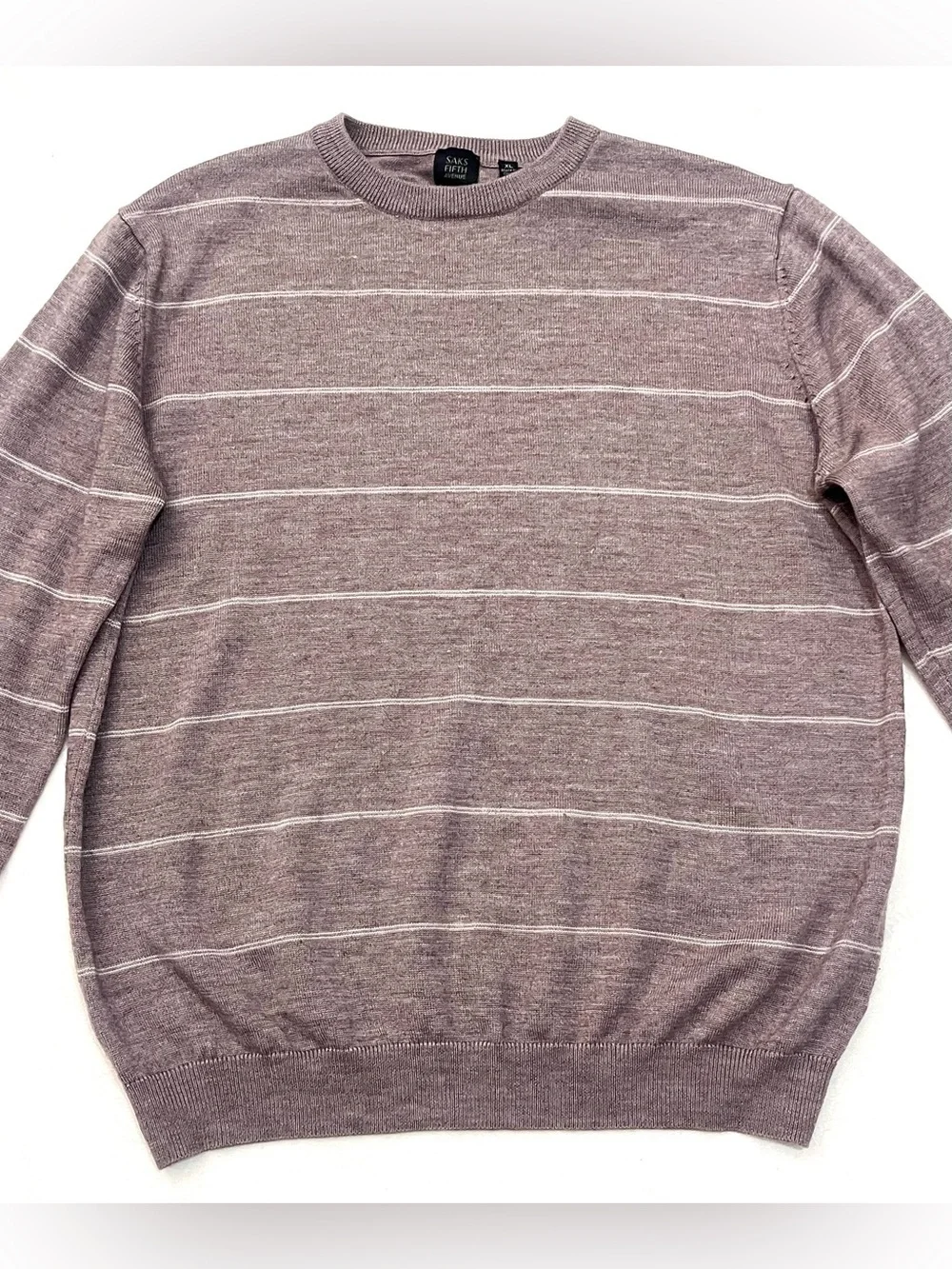 Saks Fifth Avenue Light Brown Striped Crewneck Wool Blend Sweater Women’s XL